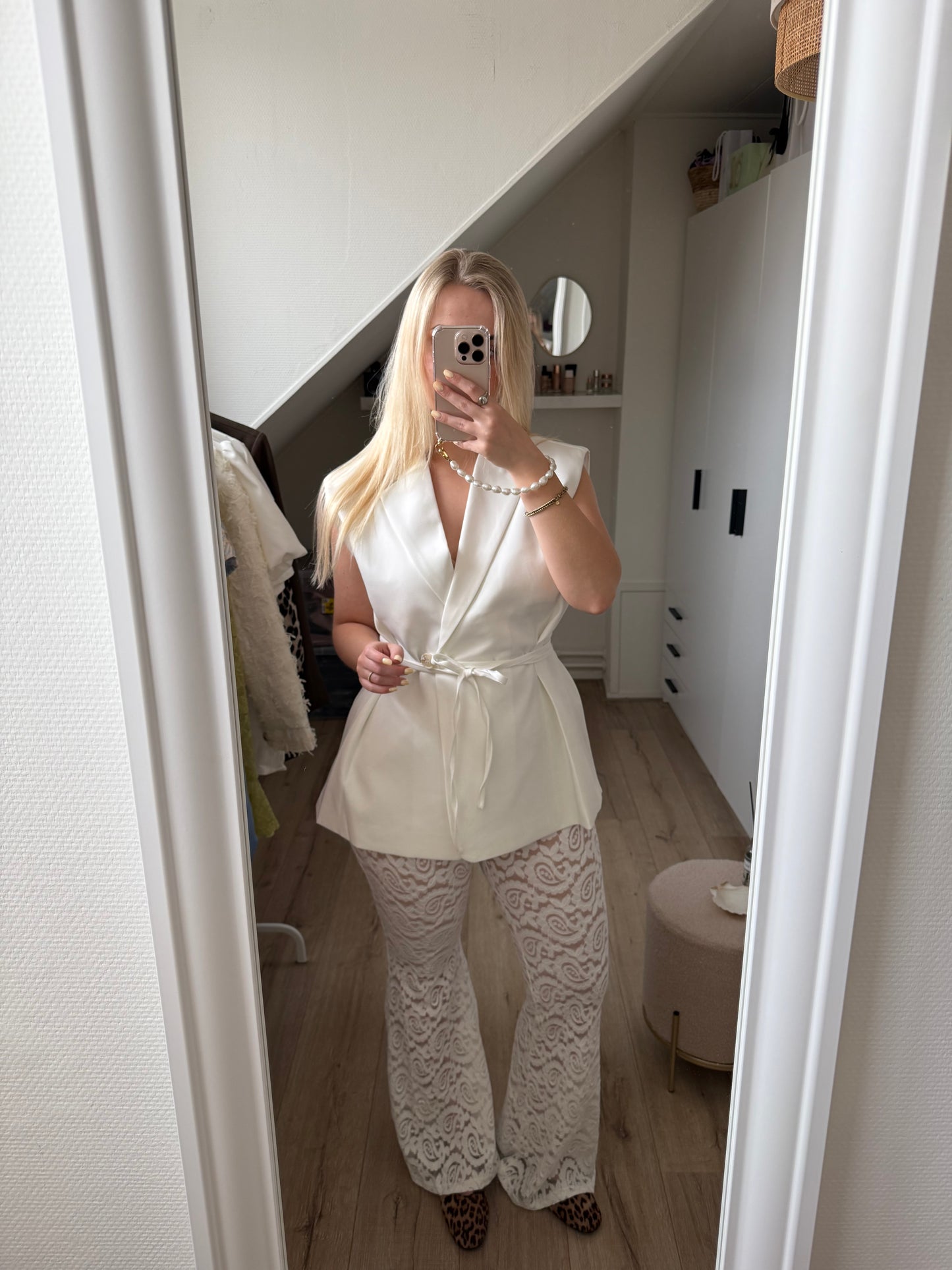 Broek | Sophie | Wit | Kant